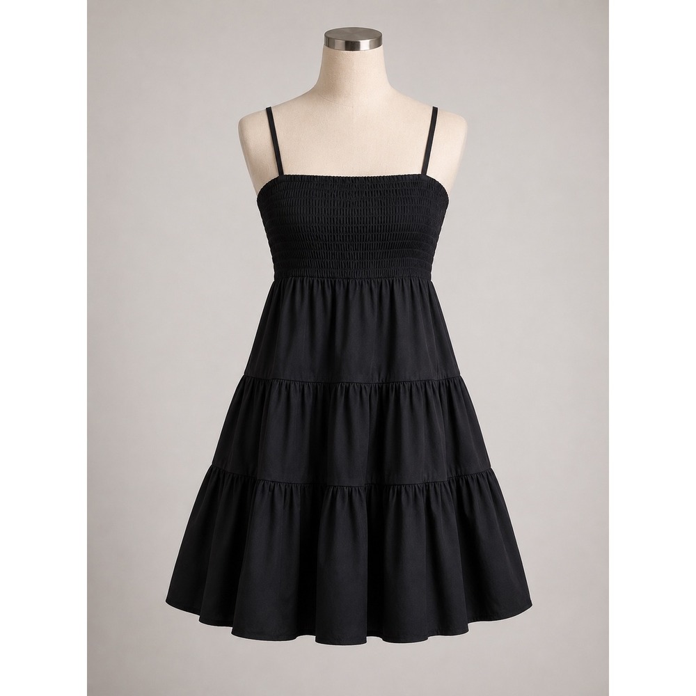BB Dakota Steve Madden Black Smocked Tiered Mini Dress Cotton BL208116 Large